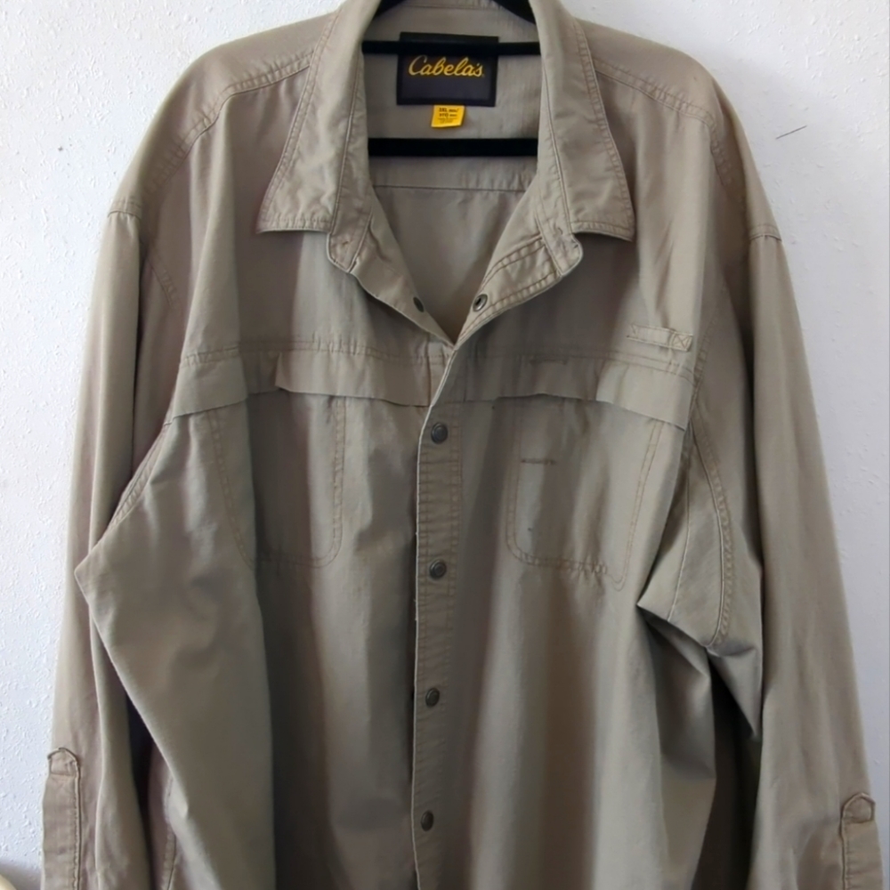 Cabela's Shirt Men's Khaki Tan Ripstop Long Sleeve Fishing Hunting Outdoor 3XL